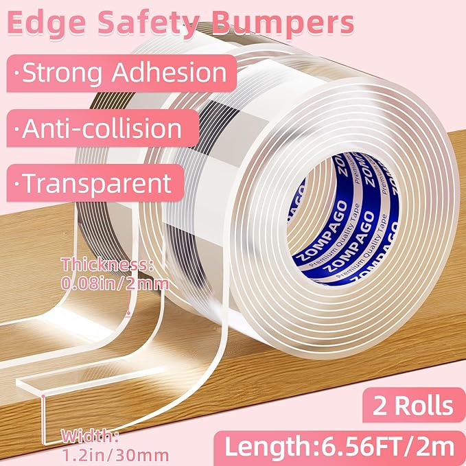 ZOMPAGO Clear Soft Corner Protectors for Furniture Strip,1.2in x6.56FT,2 Roll Sharp Edge & Table Bumper,Window Edge,Wall Protector,Soft Corner Guards Safe for Proof,Table Corner Protectors in Family