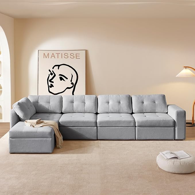 ORRD Oversize Modular Sectional Couch, Convertible U Shaped Sofa with Storage, 6 Seater Sofa Modular with Ottomans and Reversible Chaise for Living Room, Office (Grey)