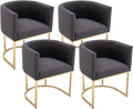 VESCASA Linen Upholstered Dining Chairs with Barrel Back, Mid Century Modern Padded Restaurant Chairs with Gold Metal Frame for Kitchen, Dining Room, Set of 4, Charcoal