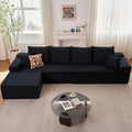 140" Sectional Cloud Couch for Living Room, Modular Floor Deep-Seat Sofa, Big Comfy Corduroy Couches Set with Fluffy Memory Foam, Stupendous L Shaped Sofas, No Assembly Required, Black