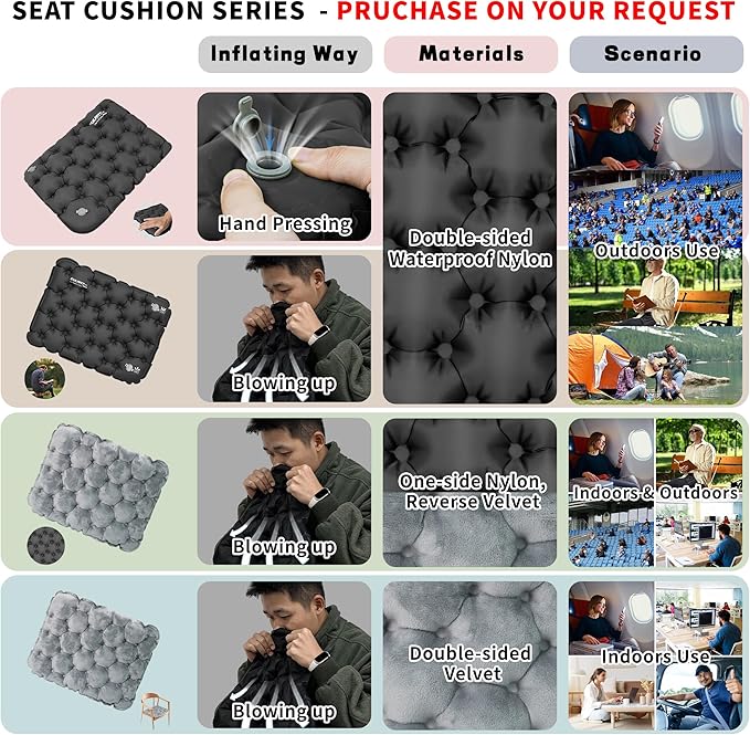Eulant Lightweight Inflatable Air Seat Cushion - Portable Travel Cushion, Suitable for Camping, Hiking, Climbing, Bleacher, Home and Office