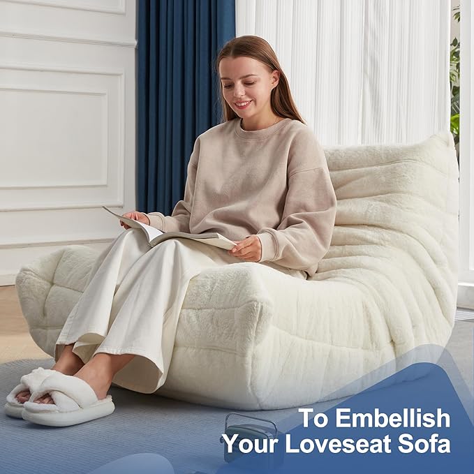 Bean Bag Chairs for Adults Giant Bean Bag Chair Memory Foam BeanBag Chair Bean Bag Sofa with Filler Faux Fur Fireside Beanbags Lazy Sofa for Living Room Bedroom Office (White Plush, Single)