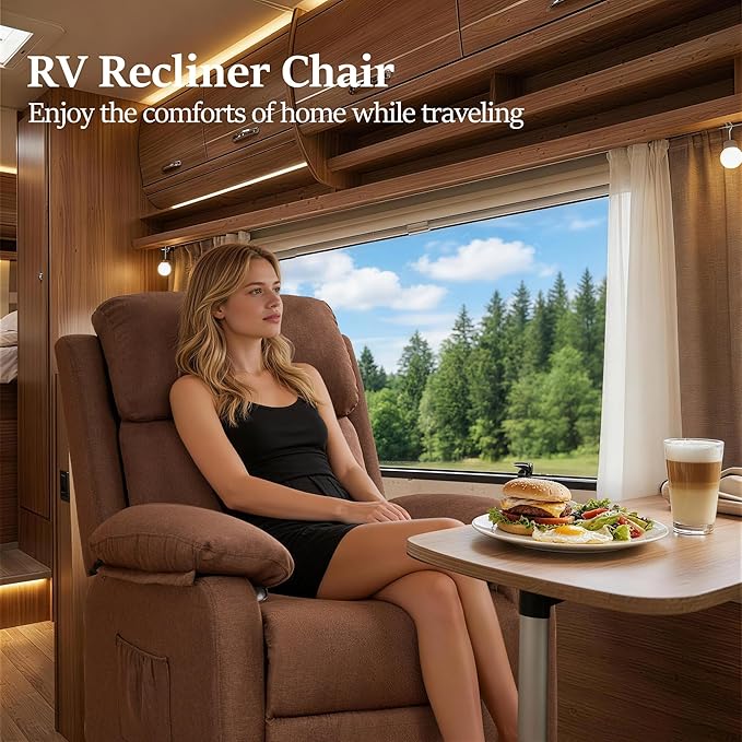 Recliner Chair, Living Room Chairs for Adults, Padded Deep Seat Reading Chair with Side Pockets, Small Recliners for Small Spaces, Lounge Chair for Living Room, Bedroom, and RV (Linen)