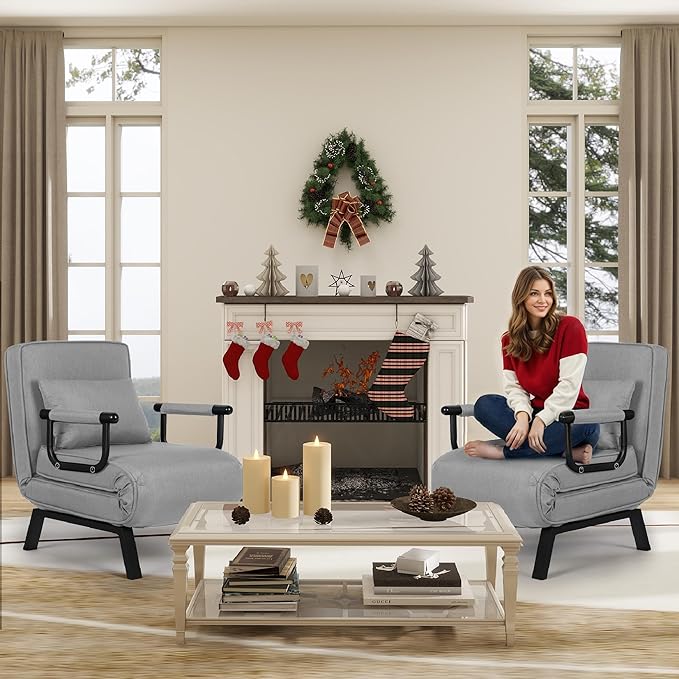 TYBOATLE Folding Chair Bed, Comfy Convertible Sleeper Sofa, 5 in 1 Folding Bed with 5-Position Adjustable Backrest & Pillow, Floor Single Chairs, Cozy Futon Chair for Small Spaces, Office (Light Grey)