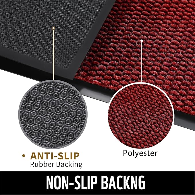 Yimobra Doormat Outdoor Indoor Entrance 47 x 32, All-Season All-Weather Front Door Mat, 100% Waterproof Welcome Matt for Floor Garage Outside Entry, Stain and Fade Resistant,Black Red