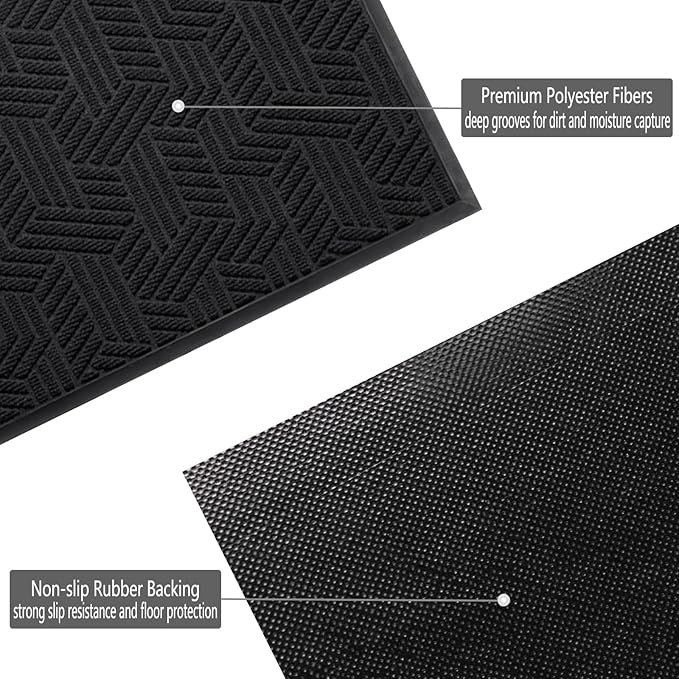XADP Front Door Mat 29.5"x17" Indoors Outdoors Welcome Mats, Waterproof Non-Slip Rubber Backing Heavy Duty Doormat Outside Entrance, Low Profile Entryway Rugs Floor Mat for Patio, Pattern B Black