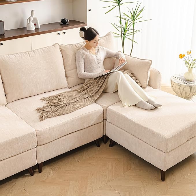 Rexulqo 104'' Modular Sectional Sofa with All Seats Storage, Oversized Sleeper Sofa Bed,Comfy Cloud Couches with Movable Ottoman,24.5'' Deep Seat,Large Sectional for Living Room,Bedroom,Velet,Cream