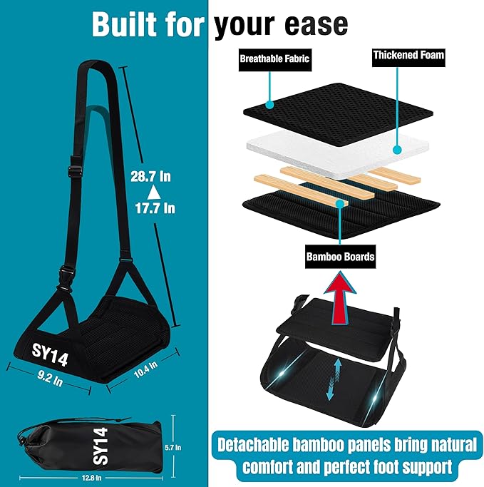 Premium Foot Hammock for Plane Travel – Wheelchair Foot Sling Replacement Foot Hanger for Flights Portable Foot Rest for Air Travel Memory Foam Leg Rest Under Desk Foot Hammock Travel Gift Men Women
