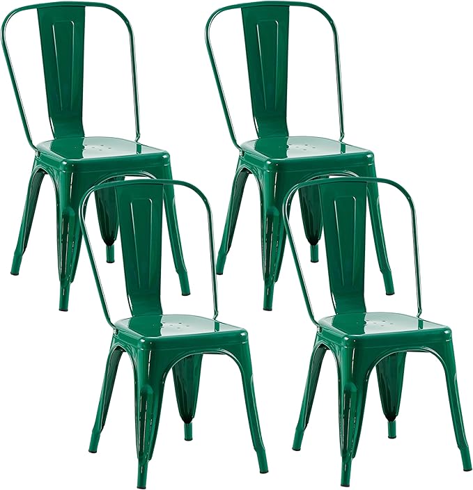Metal Dining Chairs Set of 4,Stackable Tolix Chair Indoor/Outdoor for Kitchen,Cafe,Restaurant,Bistro & Patio Multiple Colors(Green)