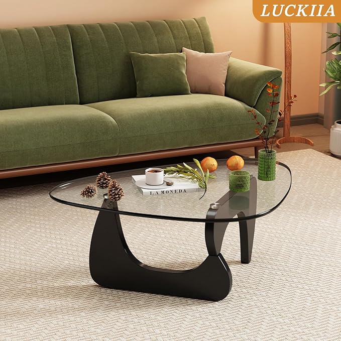 LUCKIIA Coffee Tables Glass Small Farmhouse Coffee Table Mid-Century Modern Wood Center Table for Living Room, Black Transparent, 45 Inch