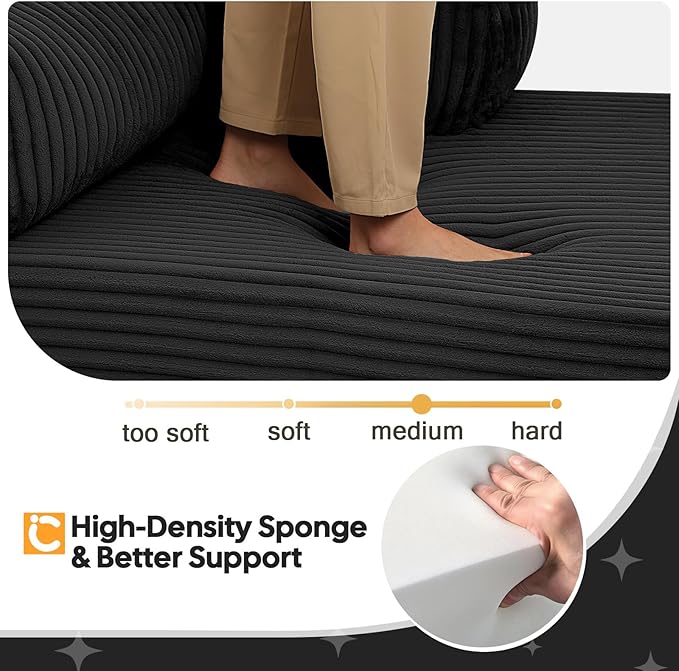 COMAX Futon Sofa Bed, 4-in-1 Floor Foldable Sofa Couch Bed Queen with L-Shaped Armrests, Convertible Folding Chair Bed Sleeper Mattress Fold Out Comfy Lounge for Living Room Bedroom, Faux Fur Black