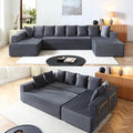 145" Oversized Cloud Boneless Sectional Sofa with Chaise, Corduroy U Shaped Modular Couch with Deep Seat, Fixed Frame Comfy Corner Sofa, No Assembly Required (Grey)