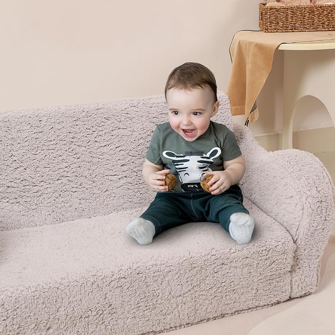Kids Sofa, 2-in-1 Flip-Out Foam Couch, Soft Play Lounge Chair for Toddlers and Children, Extra Wide, Grey