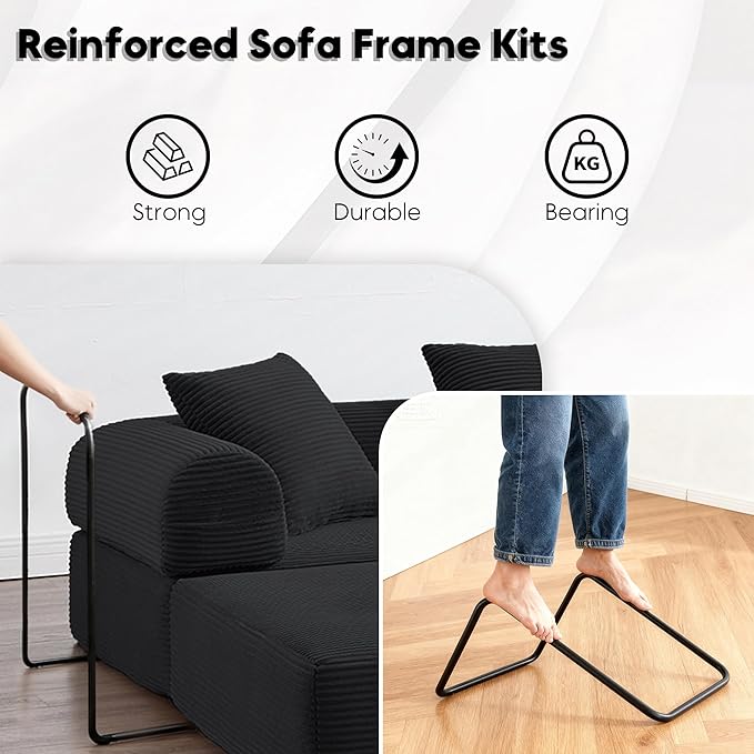 L Shape Convertible Sofa Bed with Cylindrical Pillow and Storage Pocket, Convertible Sofa Couch Bed with Support Frame for Living Room Bedroom Children Room-Black