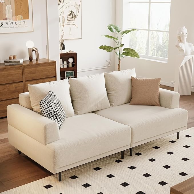 Modular Sectional Sofa for Living Room, 82.6" Wide Mid-Century Modern Fabric Couch with Cozy Seating, Suitable for Living Room, Bedroom & Daily Relaxation - Beige
