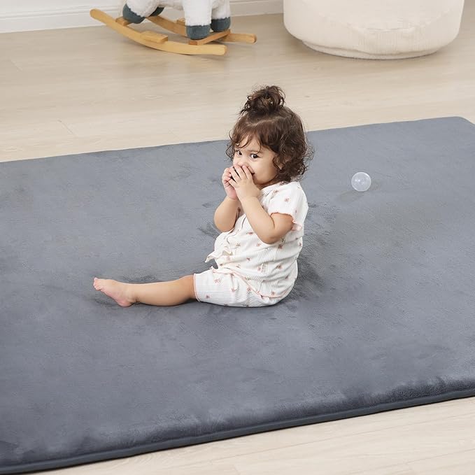 PAPAMAT 1.3" Thick Baby Floor Play Mat 50x74, Basic Padded Foam Mat for Tummy Time Crawling, Non Slip Cushioned for Babies Toddlers Infants Kids (Dark Grey)