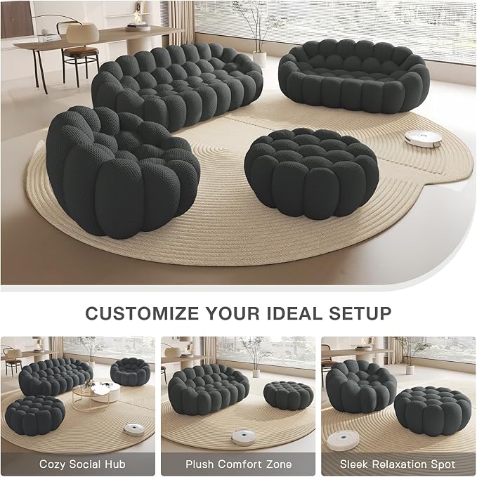 WJShome Bubble Sofa Couch,98'' Modern Curved Sofas for Living Room, 3 Seater Lazy Floor Sofa, Large Bean Bag Chair,Deep Seat Floor Sofas Chair Lounge for Office, Apartment(Dark Gray)