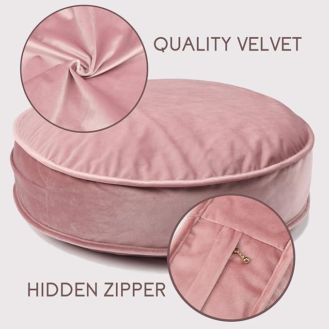 YIUOR Round Floor Pillow Cover Velvet Throw Seating Pouf Yoga Meditation Cushion Plush Case Reading Room Decor Cover Only (19.7IN, Dusty Rose)
