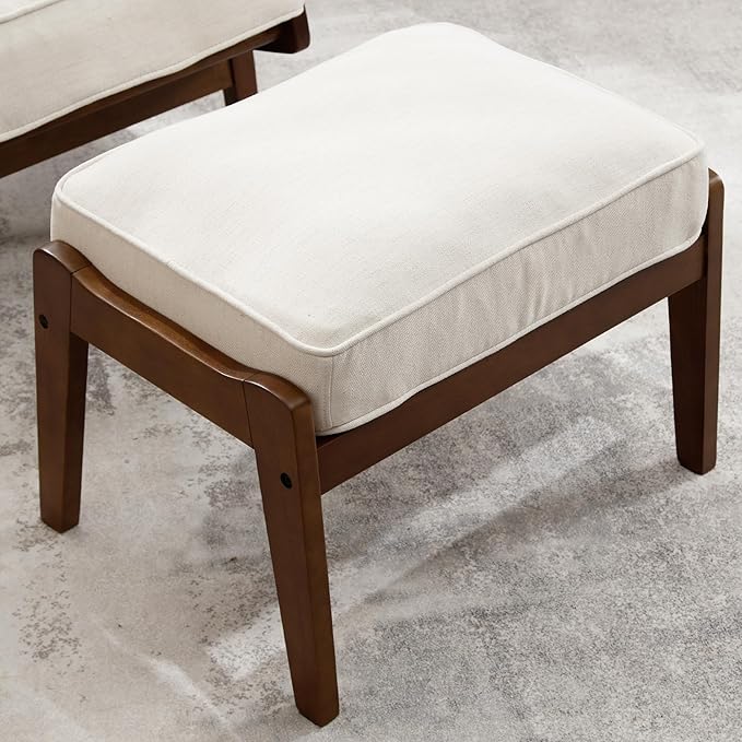 chairus Mid-Century Modern Accent Chair with Ottoman Linen Fabric Upholstered Living Room Chair for Bedroom Reading Room Lounge with Arm & Solid Wood Frame, Fabric Beige