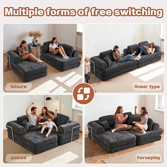 KEIKI 104" Modern Sectional Modular Sofa Bed with Chaise,Enhanced Frame Stability,Compressed Memory Foam Couch for Living Room Bedroom