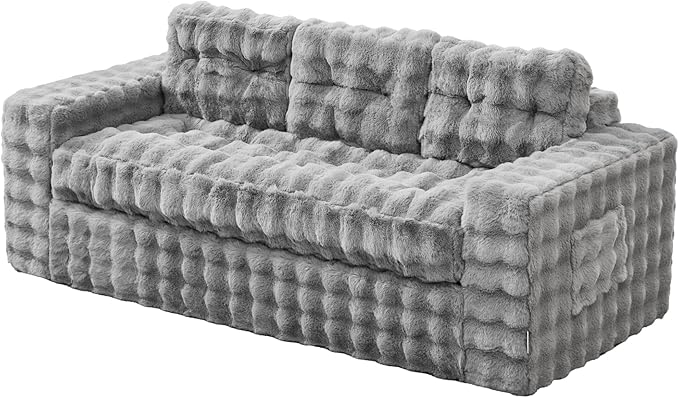 Hobestluk 3-Seater Sofa Boneless Couch with Tufted Button Design 2 in 1 Comfy Cloud Couch Oversized Sofa for Living Room Bedroom Apartment or Office (Grey, 3 Seater)