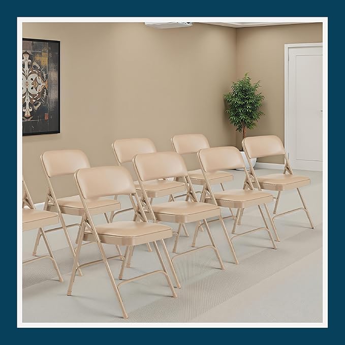 OEF Furnishings OEF1200 Series Premium Heavy Duty Vinyl Padded Folding Chairs, Commercial Grade 500 lb Capacity (4-Pack, French Beige)