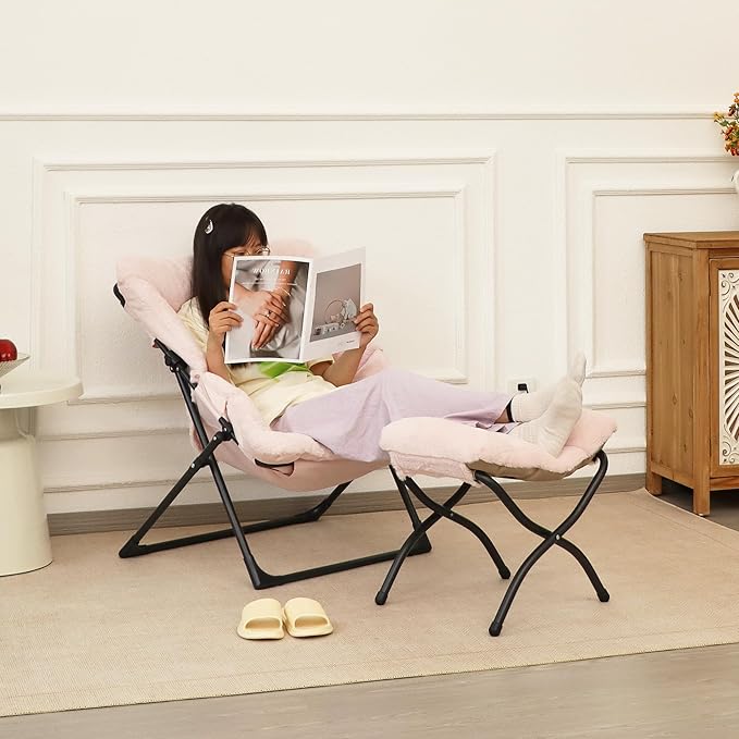 Mordchil HF 15"(H) Folding Ottoman, Foldable Footrest Stool, Portable Small Foot Stool for Couch, Collapsible Foot Rest Ottoman for Sofa, Accent Padded Ottomans for Living Room, Bedroom, Pink
