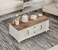 WAMPAT White Coffee Table with Drawers & Storage Cabinet, Modern Rectangle Center Table for Living Room, Rustic Wooden Cocktail Table Tea Table for Home, Office