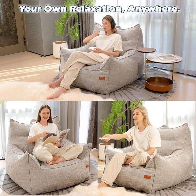 Giant Bean Bag Chair, Beanbag Chairs for Adults, Teens & Kids, Comfy Sofa Chair with Handle & Filling for Living Room, Reading & Gaming, Non-Slip(Light Grey-XL)