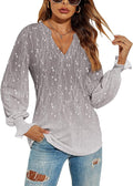 Romanstii Women's Casual V-Neck T-Shirts Loose Puff Long Sleeve Tops Tunic Blouses