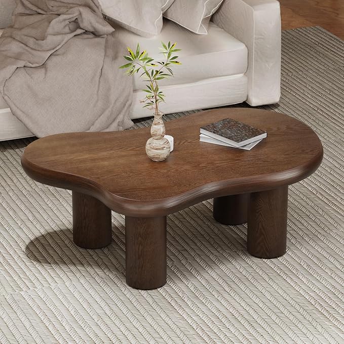 Brown Cloud Coffee Table Modern Irregular Low Center Tables Unique Asymmetrical Minimalist Tea Table with 4 Leg for Living Room Study (Brown 46.06in)