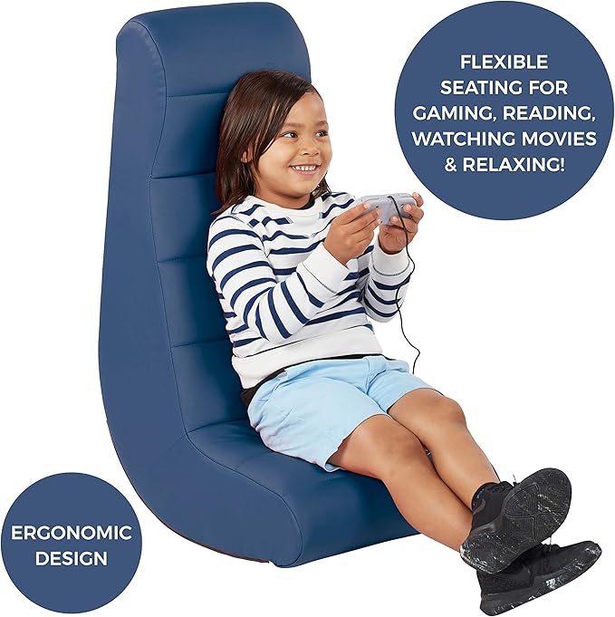 Factory Direct Partners Soft Ergonomic Horizontal Soft Floor Video Rocker - Cushioned Ground Chair Great for Reading, Gaming or Watching TV for Kids, Teens and Adults - Navy, 10489-NV