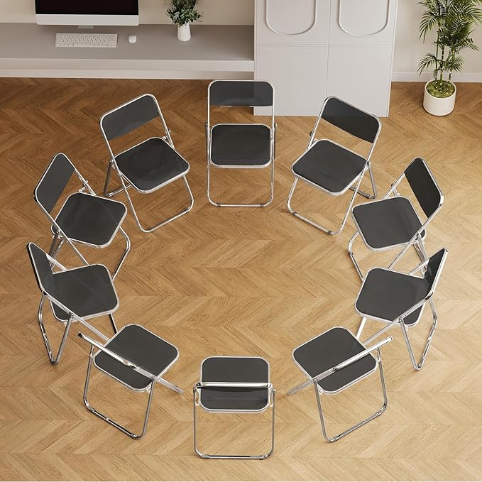 10 Pack Commercial Black Folding Chairs - Heavy Duty Bulk Stackable for Event Rental, Stadium, Large Capacity Venue (250lb Capacity)