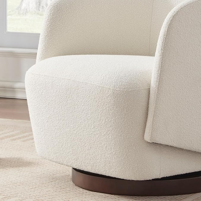 Boucle Swivel Accent Chairs Set of 2, No Assembly Upholstered Armchair with Rubberwood Base, 360° Rotating Living Room Chairs Set of 2 for Bedroom, Apartment & Reading Nook (2, Beige)