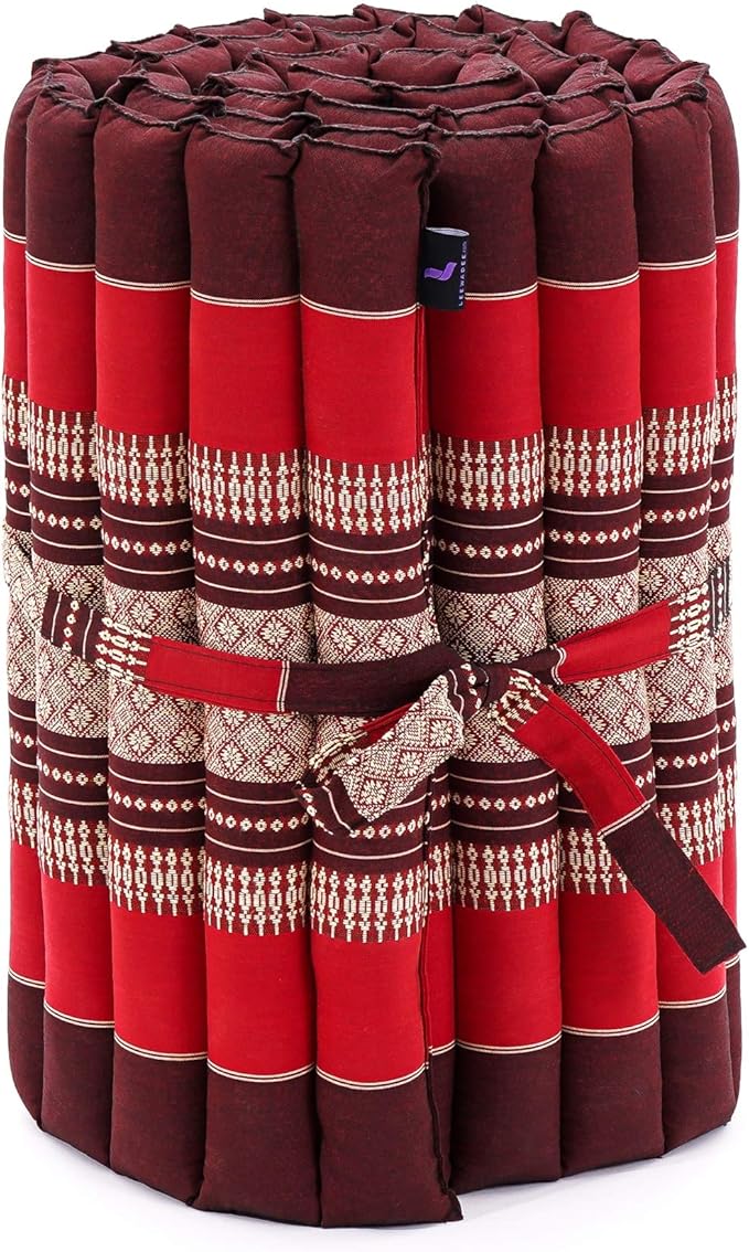 Leewadee - Foldable Floor Mattress - Japanese Roll Up Futon -Trifold Tatami Mat- Guest Floor Bed - Camping Mattress - Thai Massage Mat, Kapok Filled, 75 x 20 inches, Red