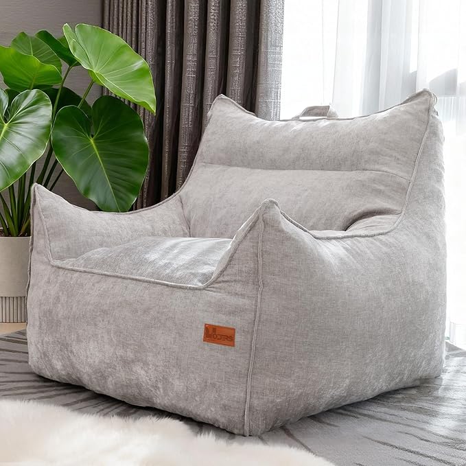 Giant Bean Bag Chair, Beanbag Chairs for Adults, Teens & Kids, Comfy Sofa Chair with Handle & Filling for Living Room, Reading & Gaming, Non-Slip(Light Grey-XL)