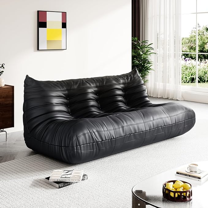 Fireside Corner Bean Bag Chairs for Adults,Comfy Lazy Floor Sofa Couch, Soft Lounge Foam-Filled Couches 3-Seater Chair for Living Room Bedroom Office,Black