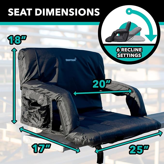 Driftsun 1 Pack Extra Wide Stadium Seats with Back Support - Deluxe Foldable Stadium Chairs for Bleachers - Folding Waterproof Sport Chair - Easy to Transport