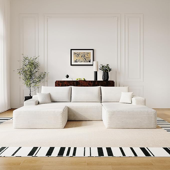 AUGOP 108" Sectional Couches for Living Room Modern Modular Sofa with L-Shape Couchs Upholstered Boneless Couch Deep Seat Sectional Couch with Chaise (White, Right Facing Chaise+2Seaters+1Ottoman)