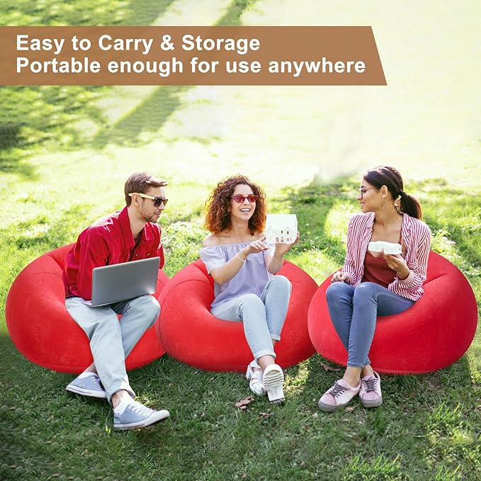 Realspring 6 Pcs Inflatable Bean Bag Chairs for Adults with Electric Air Pump, Blow up Couch Folding Portable Inflatable Couch Lazy Sofa for Outdoor Movie Nights Camping Room (Red)