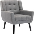 OO BY ORANGE ONLINE Linen Accent Chair, Mid-Century Modern Tufted Armchair for Living Room, Bedroom & Office (Light Gray)