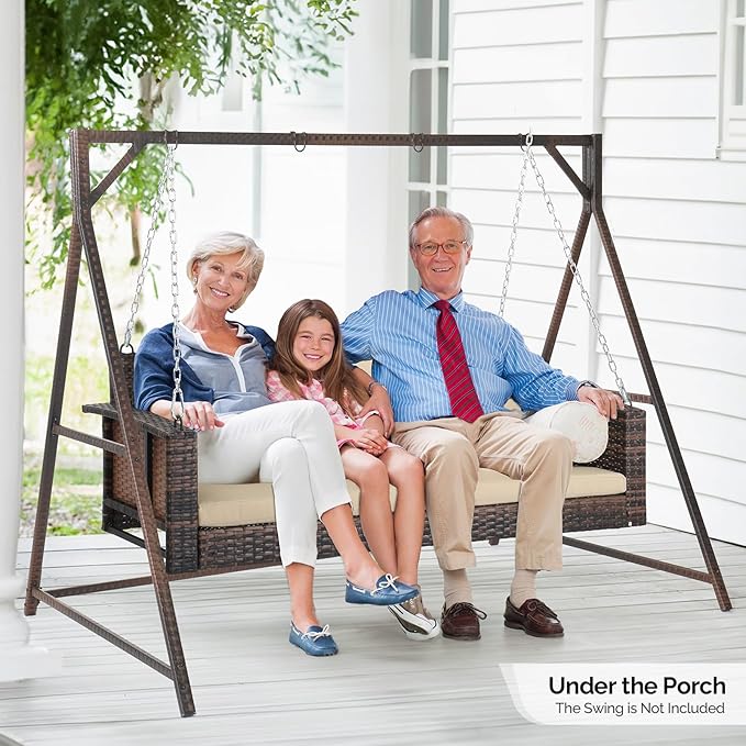 Outvita Porch Swing Frame, 7 FT Rattan Outdoor Swing Stand, Heavy Duty Swing Stand Frame with Metal Frame, 4 Hanging Rings, 1200 LBS Weight Capacity for Backyard, Patio, Garden