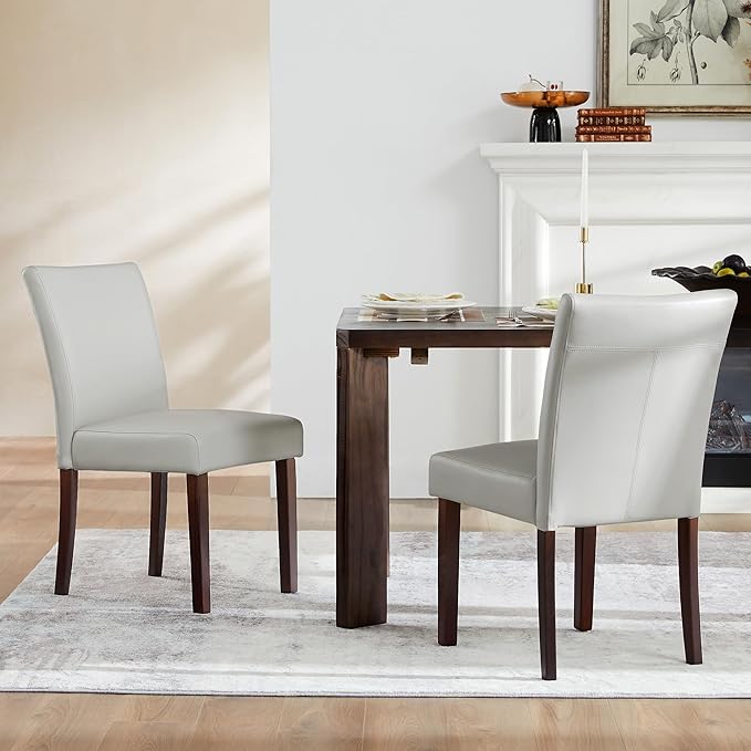Watson & Whitely Upholstered Dining Chairs Set of 4, Faux Leather Armless Dining Room Chairs with Solid Wood Legs & Back Side Chair for Kitchen, Living Room, Restaurant, Light Grey
