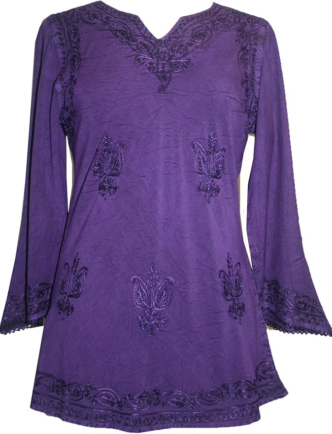 Agan Traders 2025 Winter Long Sleeve Diamond Neck Embroidered Tops - Medieval Boho Vintage Tunic Kurta Blouses for Women