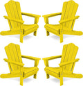 KINGYES Folding Adirondack Chair Set of 4, HDPE All-Weather Folding Adirondack Chair, Yellow