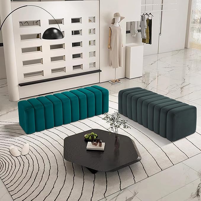 MCombo Waiting Room Benches, Guest Reception Lobby Chairs for Salon, Velvet Upholstered Ottoman for Bedroom Entryway 4698 (Dark Grey)