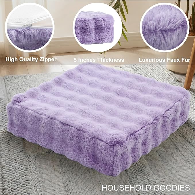 JKMAX 2 Pcs High Density Foam Floor Pillow - Upgraded Large Pillows Seating for Adults - Outdoor Floor Cushion with Soft Tufted Cover - Yoga Pillows for Sitting On Floor - 22 Inch Light Purple