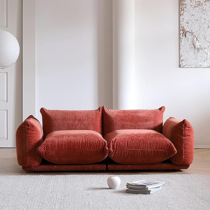 JACH Mid-Century Modern Comfy Loveseat Sofa, Chenille Couch Deep 2-Seats Couches with Thick Cushion, 77" Plush Sofas Furniture for Small Spaces Living Room Bedroom Office Apartment, Red