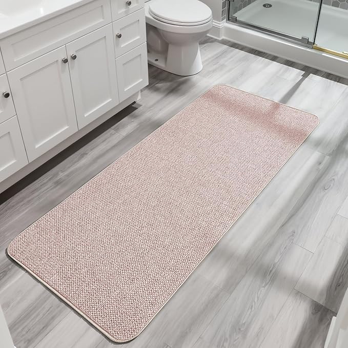 Bosap Bath Mat,Ultra Thin Bathroom Runner Rugs,Large Bath Mats for Bathroom,Quick Dry,Non-Slip,Machine Washable,Low Pile,Bath Rug,Shower Outside,Sink,Home Decor Accessories.Beige,3'x5'(36x60inch)