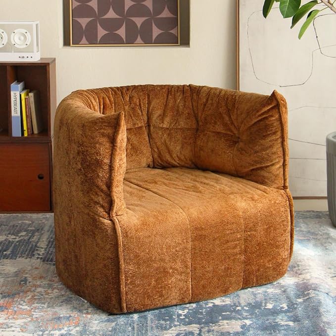 N&V Mid Century Brigantin Deep Relaxation Sofa, Soft Premium Chenille, for Living Room Bedroom and Office (Brown, Single)